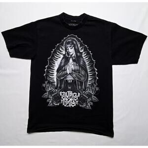 Virgin Mary Graphic Chola Tee Praying Woman Black Large Chicano Culture Shirt